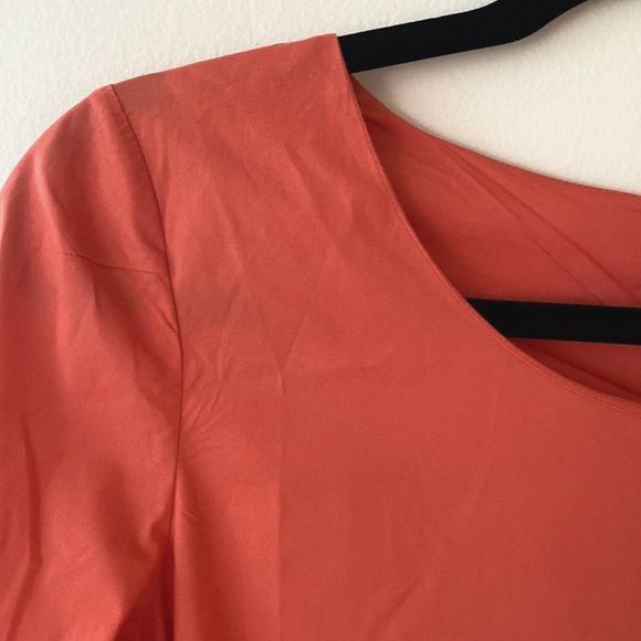 DKNY | Tunic Top Patch Pockets Cotton Stretch Poplin Crewneck Blouse Orange - 10 - Picture 4 of 11